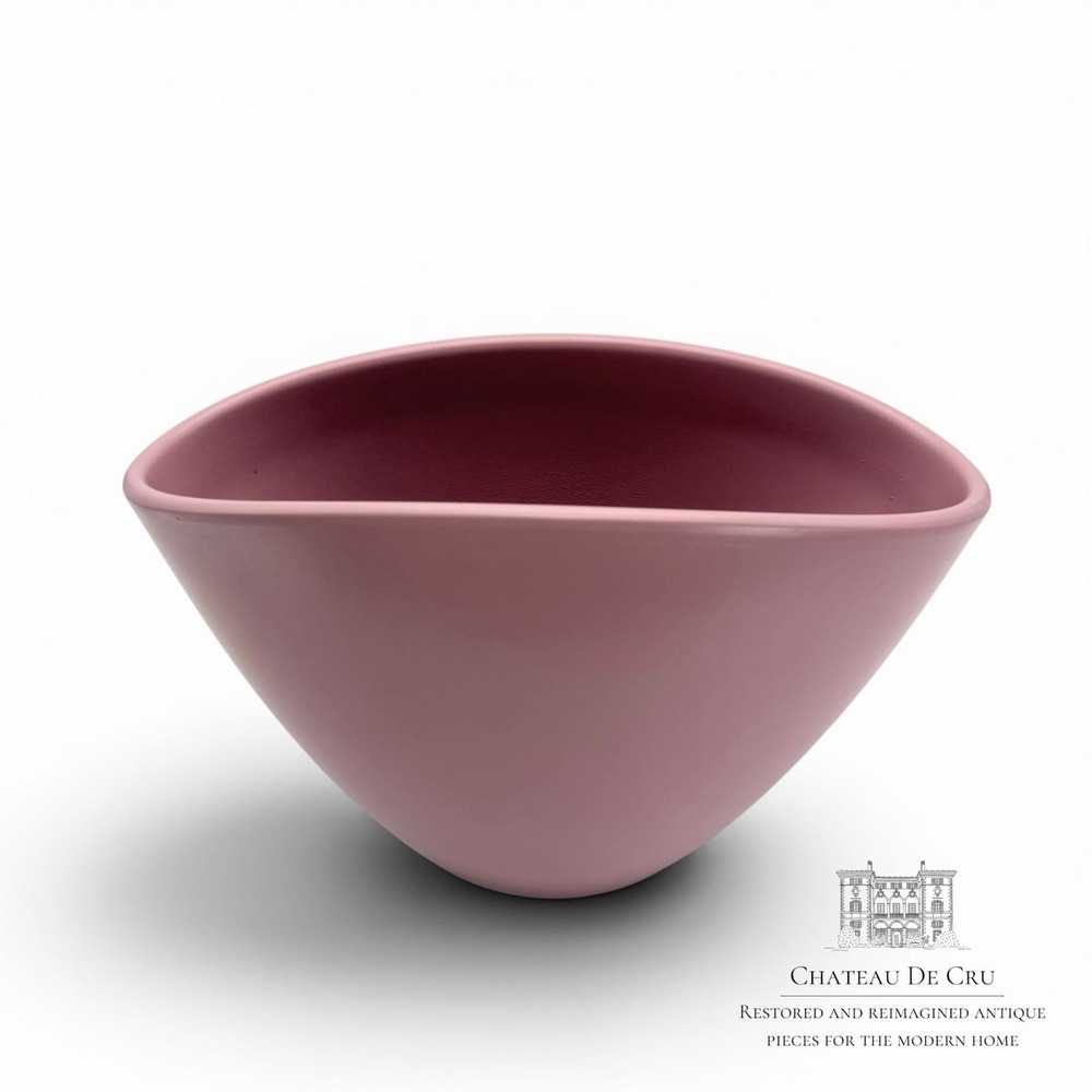 Vintage German Pottery Pink Oval Bowl Planter Matte Blush Ceramic Centerpiece 11